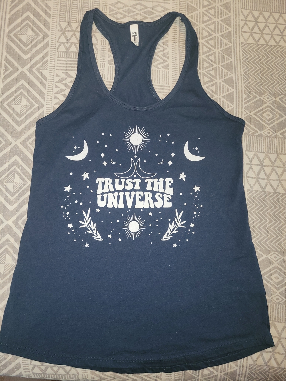 Next Level Apparel Navy Tank with White Celestial Graphic - Trust The Universe